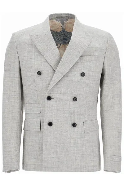 Versace Double-breasted Blazer In Grey