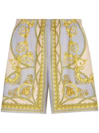 Versace La Coupe Des Dieux Silk Shorts In Gold