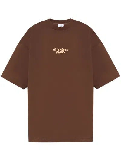 Vetements Logo-print Cotton T-shirt In Brown