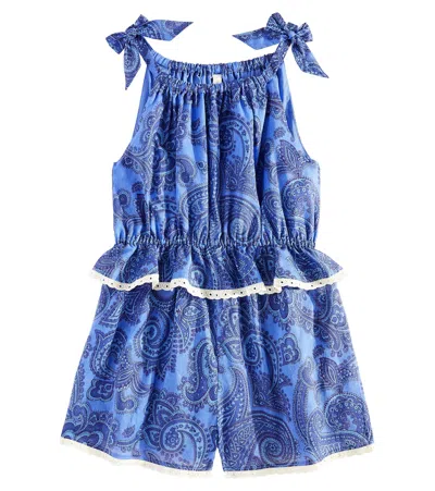 Zimmermann Kids' Ottie Paisley Cotton Playsuit In Blue Paisley