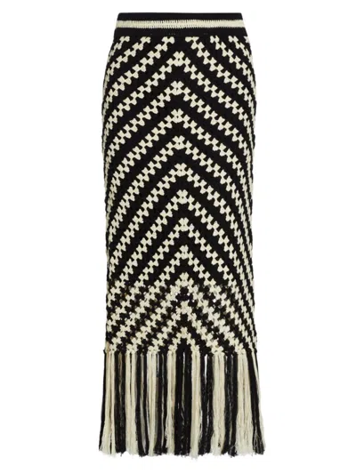 Zimmermann Halliday Fringed Crocheted Cotton Maxi Skirt In Chevron