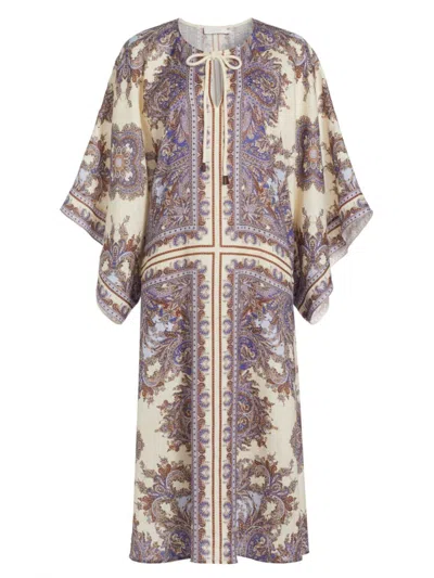 Zimmermann Ottie Caftan Midi Dress Purple Paisley