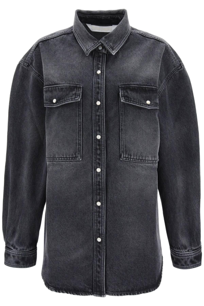 Shop Palm Angels Oversized Snap-up Denim Shirt In Black