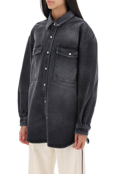 Shop Palm Angels Oversized Snap-up Denim Shirt In Black