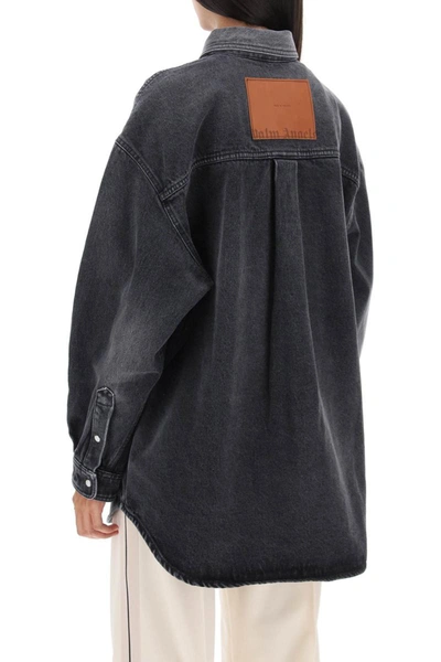 Shop Palm Angels Oversized Snap-up Denim Shirt In Black