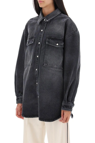 Shop Palm Angels Oversized Snap Up Denim Shirt