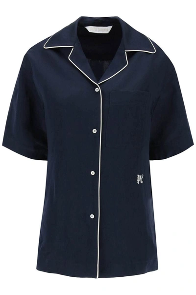 Shop Palm Angels Camicia Pigiama Manica Corta In Blue