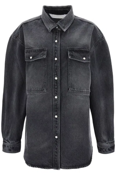 Shop Palm Angels Oversized Snap-up Denim Shirt In Nero