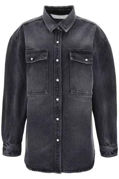 Shop Palm Angels Oversized Snap-up Black Denim Shirt For Women