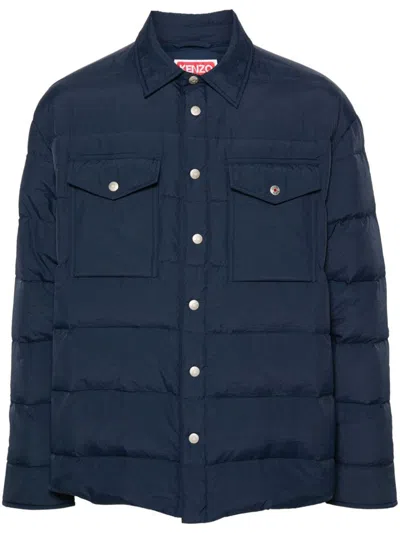 Shop Kenzo Quilted Nylon Jacket With Applied Pockets In Blue