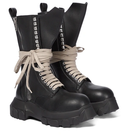 Rick Owens Lace-up Chunky Sole Combat Boots In 99 Black/black