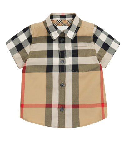 Burberry Babies' Owen Checked Cotton Shirt 6-24 Months In Beige