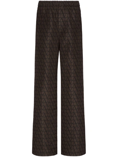 Valentino Wide-leg-hose Mit Vlogo-print In Black