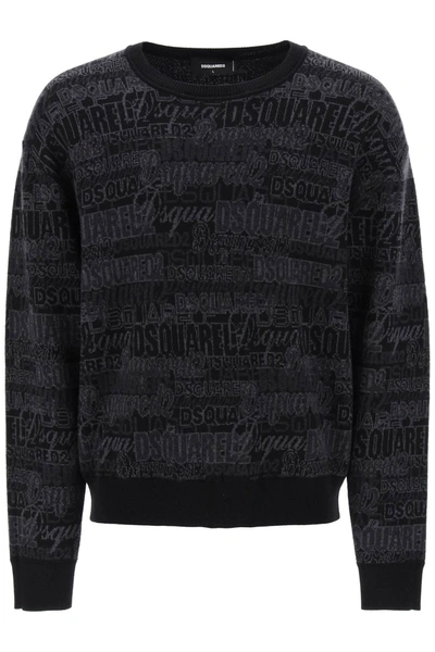 Dsquared2 Wool Sweater With Logo Lettering Motif In Multicolor