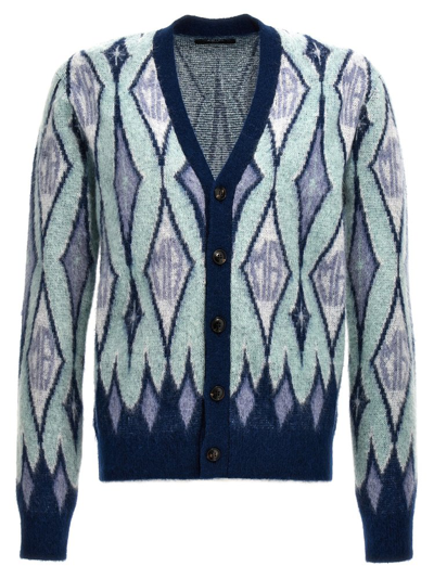 Amiri Argyle-intarsia Knitted Cardigan In Blue