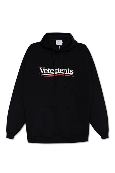 Vetements Logo-print Cotton Blend Hoodie In Black