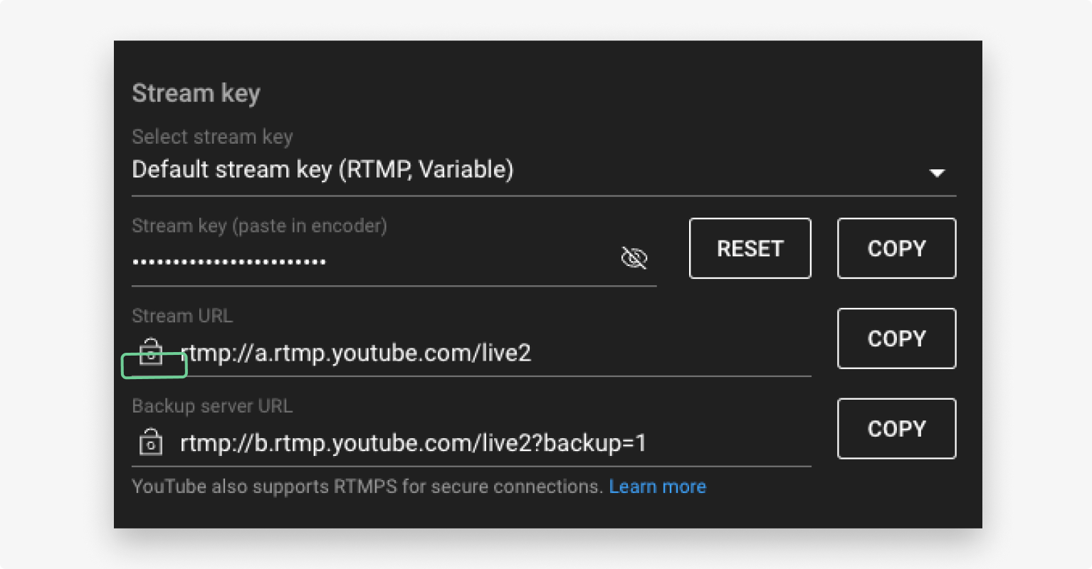 RTMP Stream key example