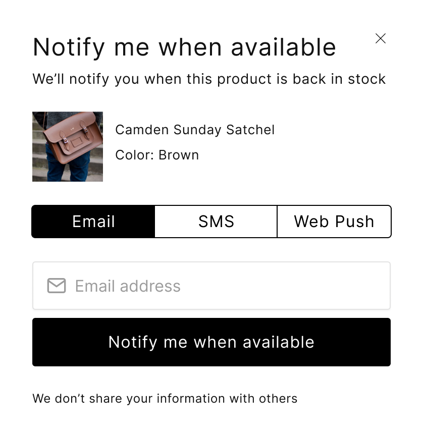 An image of Back in Stock's signup form