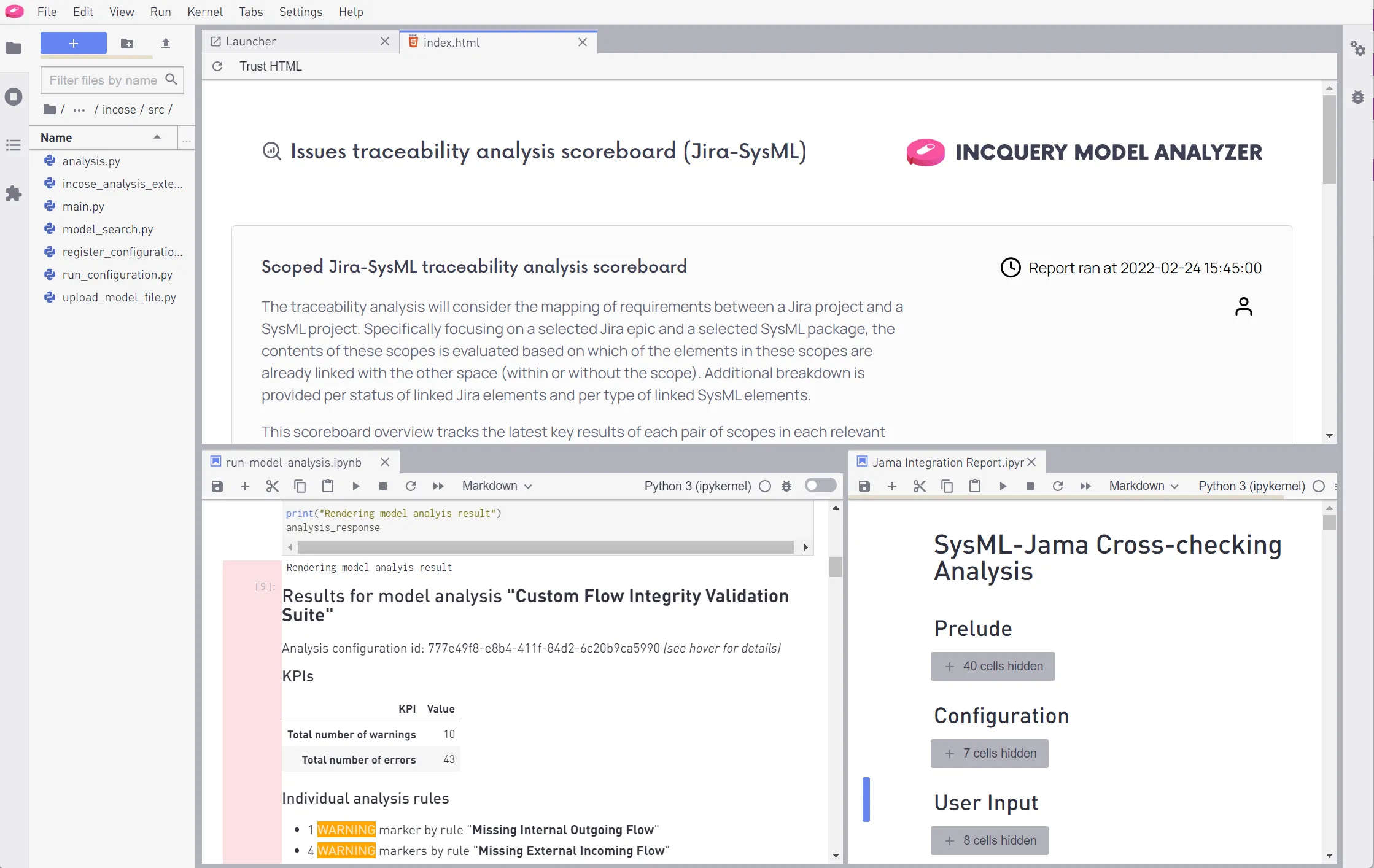 Screenshot of the IncQuery Analyzer Jupyter Workbench