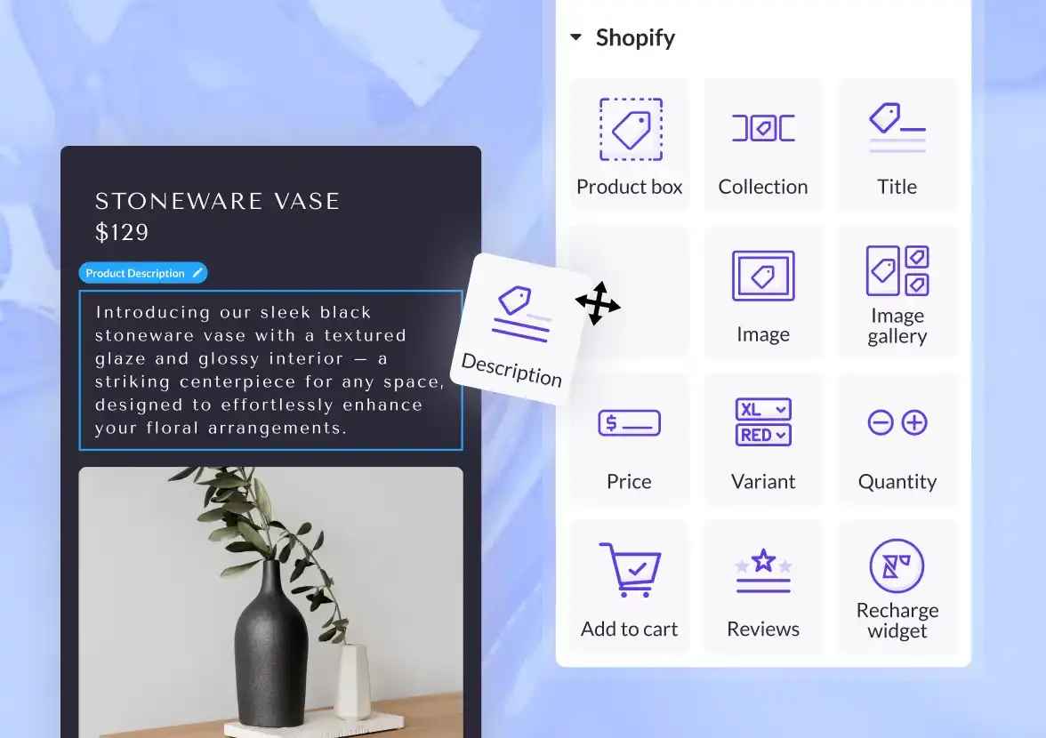 Fetching product information from Shopify via the 'Description' element in Shogun's visual page builder