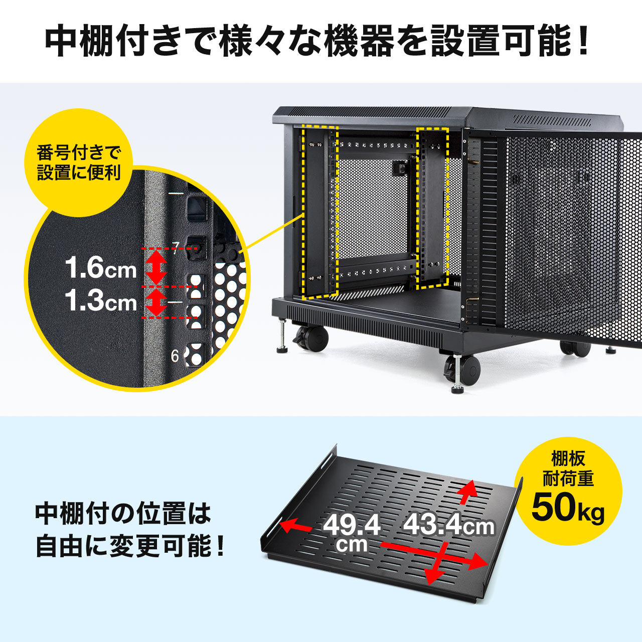 ネットワーク機器収納ラック タワー型サーバーラック ルーター/NAS/ハブ/UPS メッシュパネル 鍵付き 高さ99cm サンワサプライ製 100-SV014