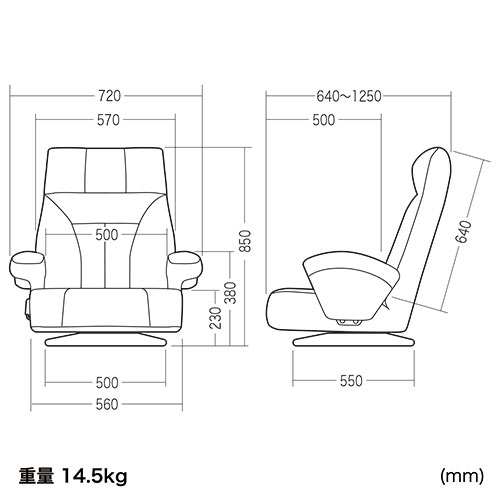 座椅子 本革 ハイバック レバー式リクライニング 無段階調節 360°回転 コイルスプリング 肘掛 ヘッドレスト 150-SNCF028