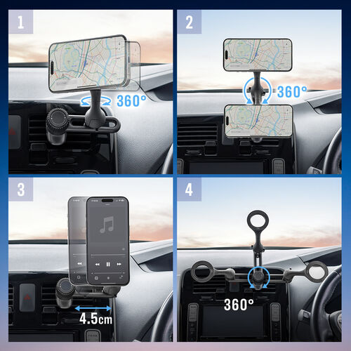 【期間限定セール】MagSafe対応車載ホルダー スマホホルダー 車 エアコン吹き出し口 360度調整 片手操作 磁気吸着 iPhone15/14/13/12シリーズ対応 メタルリング付属 200-CAR102