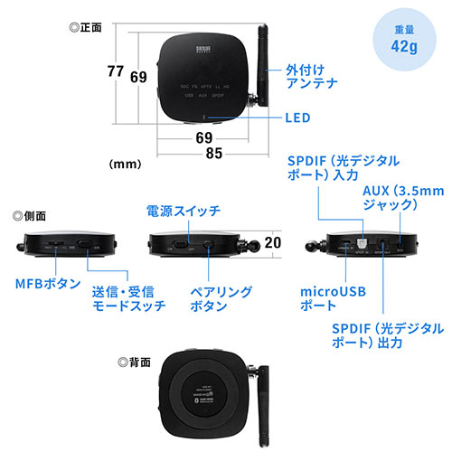 【ブラックフライデーセール】Bluetoothオーディオ送信機 受信機トランスミッター レシーバー 2台同時接続 低遅延 ハイレゾ相当対応 3.5mm 光デジタル USB対応 400-BTAD008