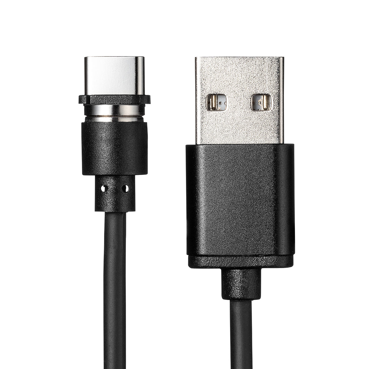 コネクタ両面対応マグネット着脱式USB Type-C充電ケーブル（QuickCharge・スマートフォン・充電・通信・2A対応・ケーブル長1m・PS5・ブラック） 500-USB061