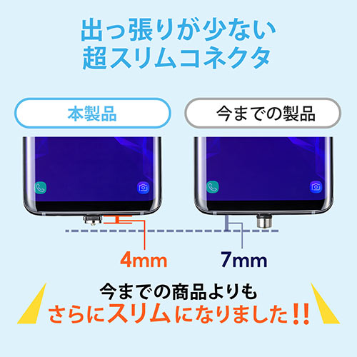 マグネット着脱式USB Type-C充電専用ケーブル（USB Aコネクタ両面対応・スマートフォン・LED内蔵・2A対応・PS5・ブラック） 500-USB063