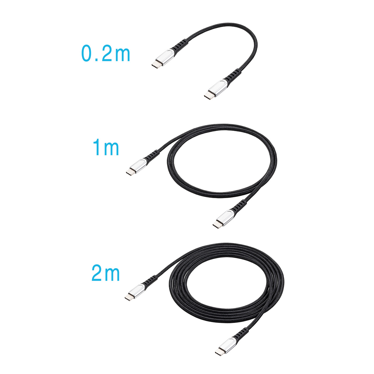 【 iPad（第10世代対応）】 USB Type-Cケーブル USB2.0 1m USB PD 100W対応 CtoC 高耐久 ポリエチレンメッシュケーブル ブラック 500-USB073-1