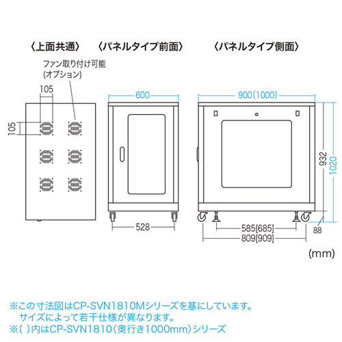 サーバーラック 19インチ 中型 18U 奥行90cm メッシュパネル ブラック CP-SVN1890MBKN