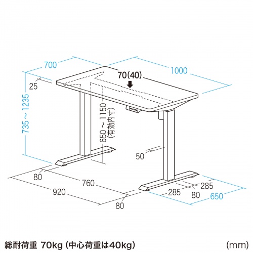 電動昇降デスク 昇降式デスク 昇降デスク パソコンデスク 作業台 e電動昇降デスク 幅100cm 奥行70cm メモリー機能付 ホワイト 【受注生産品】 ERD-ER10070W