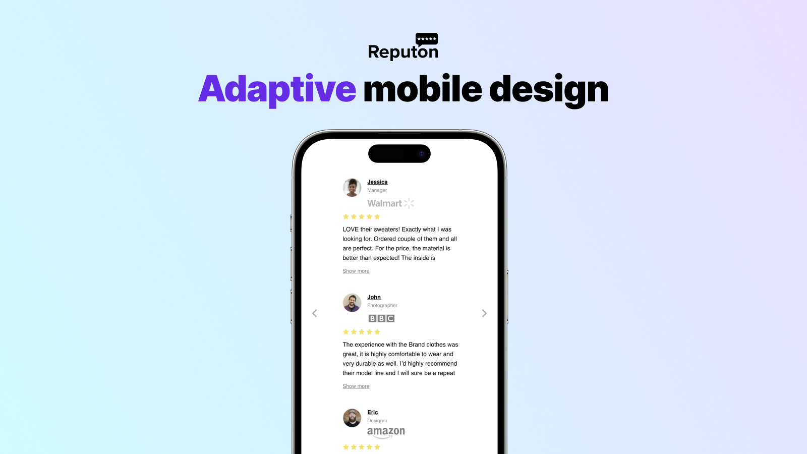 Adaptive mobile view Testimonials app