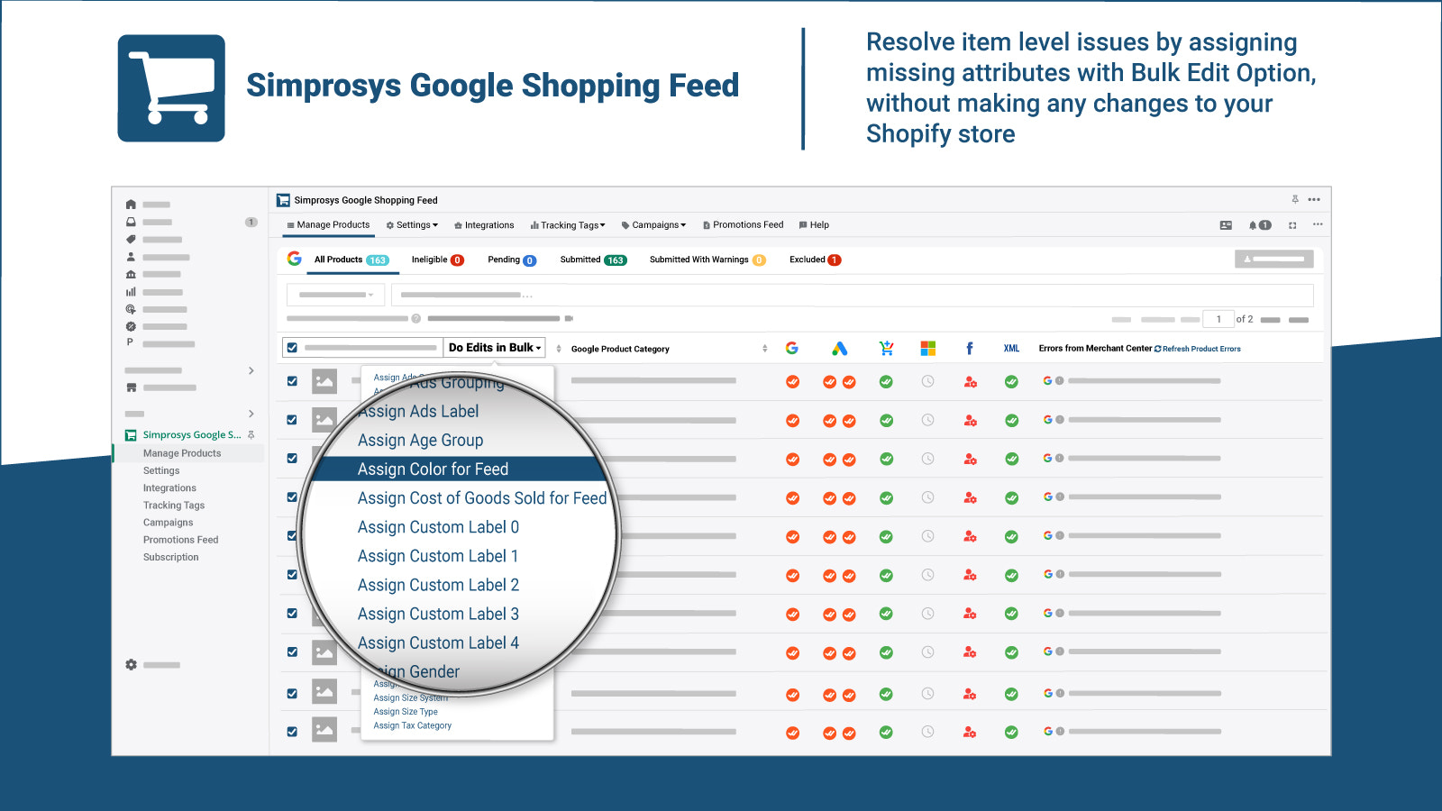 Opciones de Edición Masiva para resolver Problemas de Artículos - Google Shopping Feed