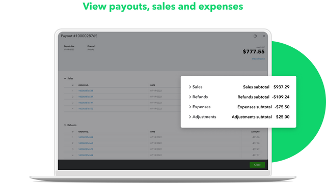 View payouts, sales and expenses