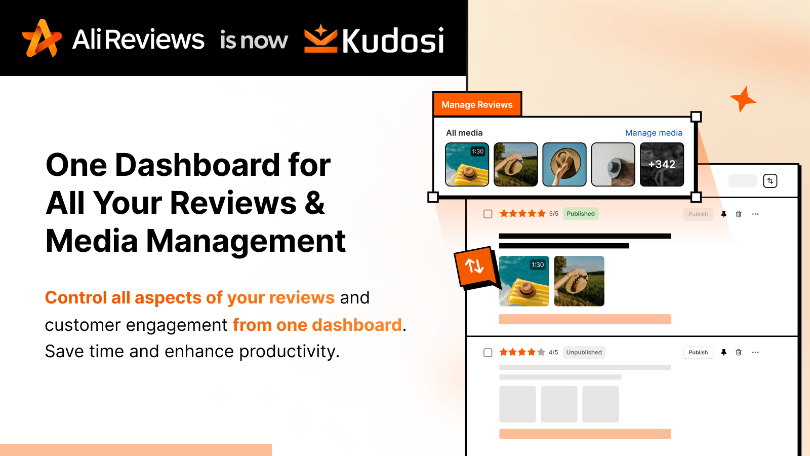 Kudosi (Ali Review) manage reviews in one single dashboard