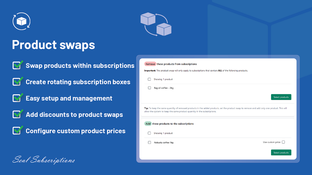 Product swaps in subscriptions app