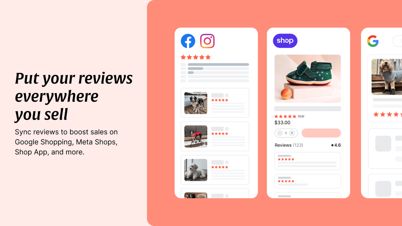 Sincroniza reseñas a Google Shopping, Meta Shops y la Shop App
