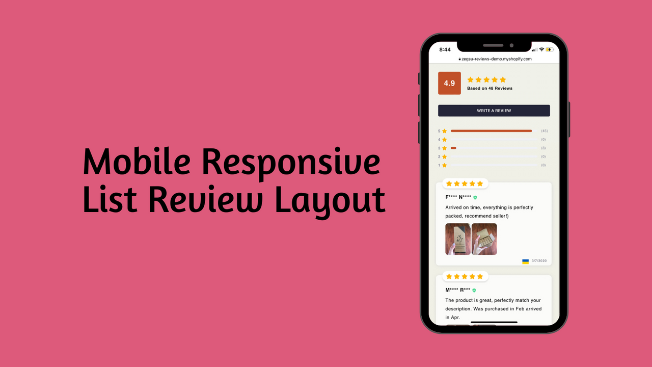 Diseño responsivo móvil de lista de Ali Reviews