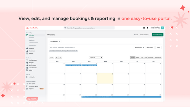 Calendrier de vue d'ensemble administrateur BookThatApp