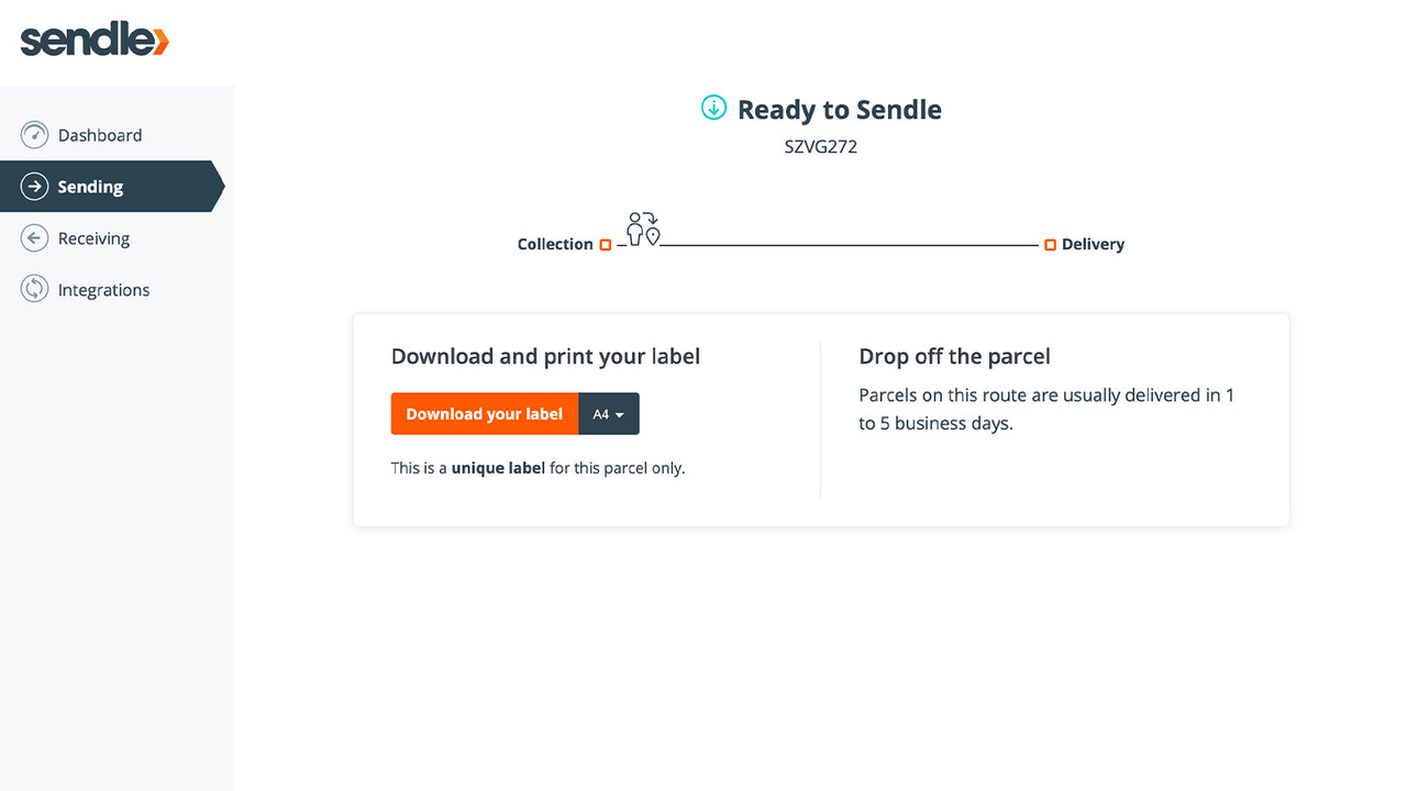 Screenshot zeigt die Sendle-Bestellverfolgungsseite.