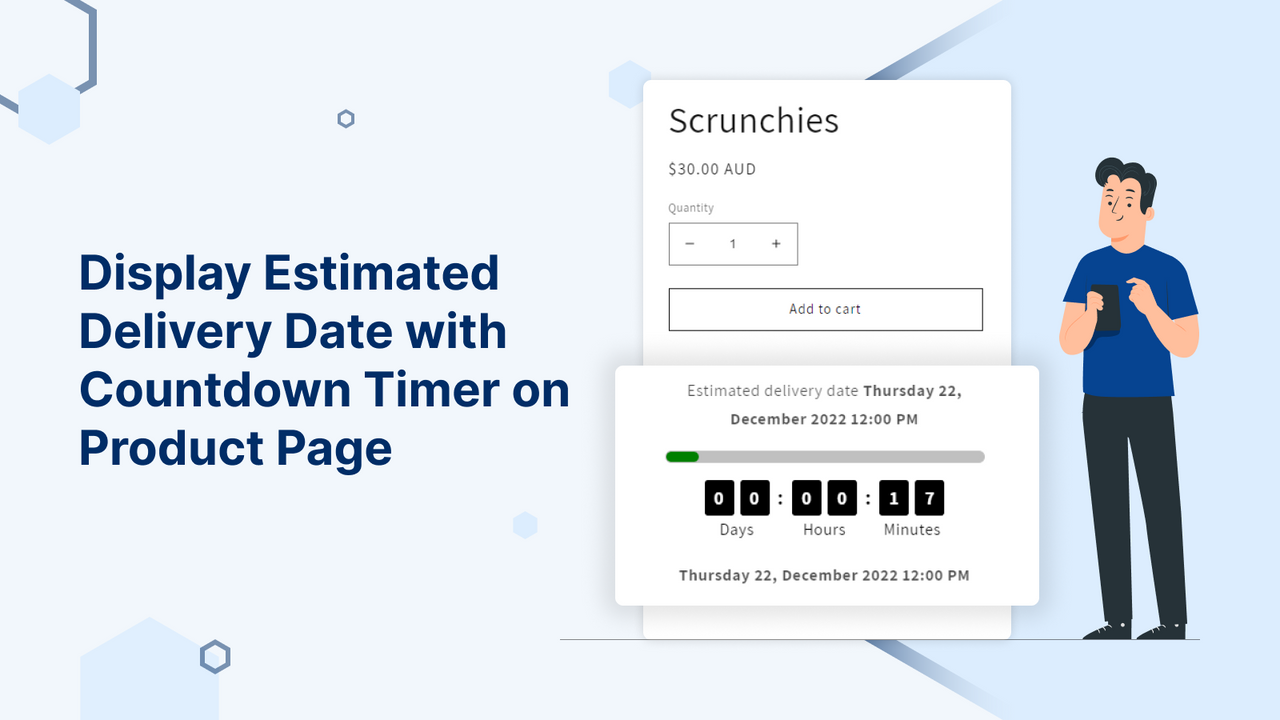 Voraussichtliches Lieferdatum und Lieferzeit mit Countdown-Timer