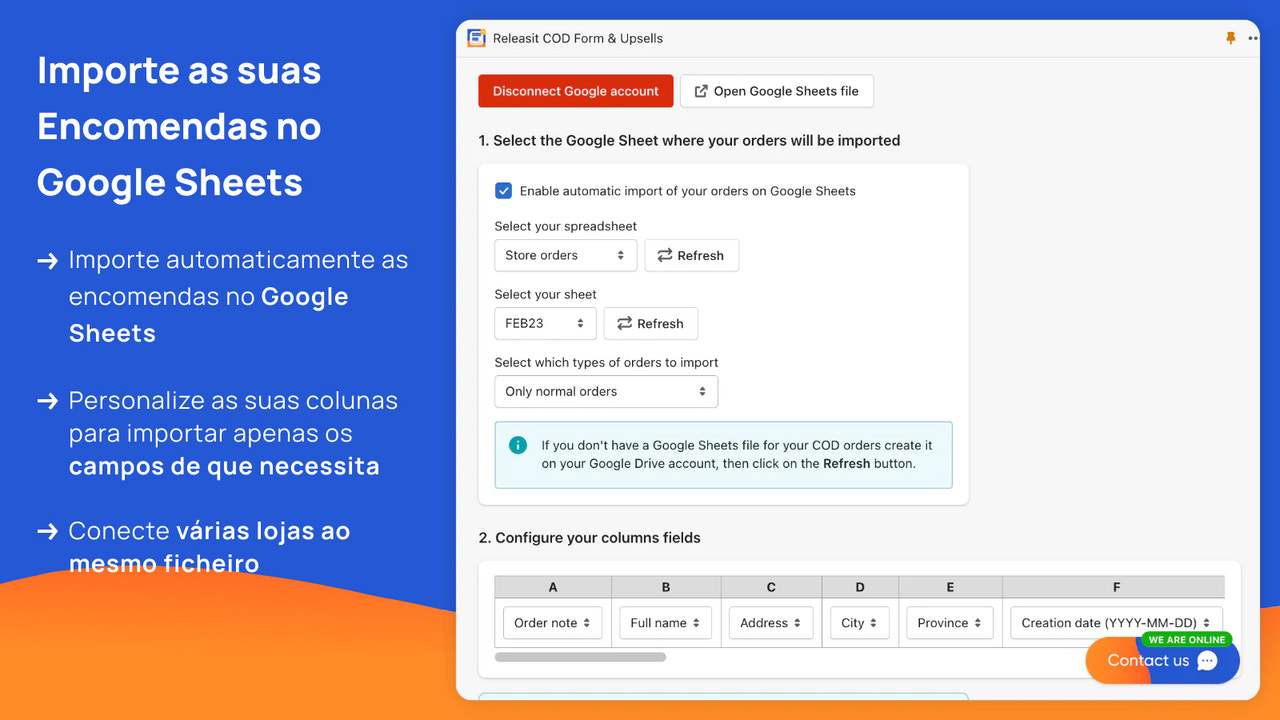 Importe suas encomendas COD para Google Sheets