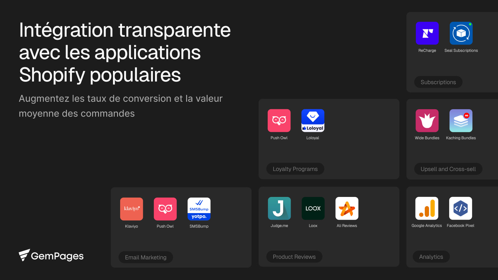 Intégrations avec les meilleures applications Shopify