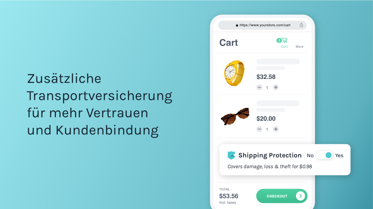 Optionale Transportversicherung für Schäden bis zu 10.000 $