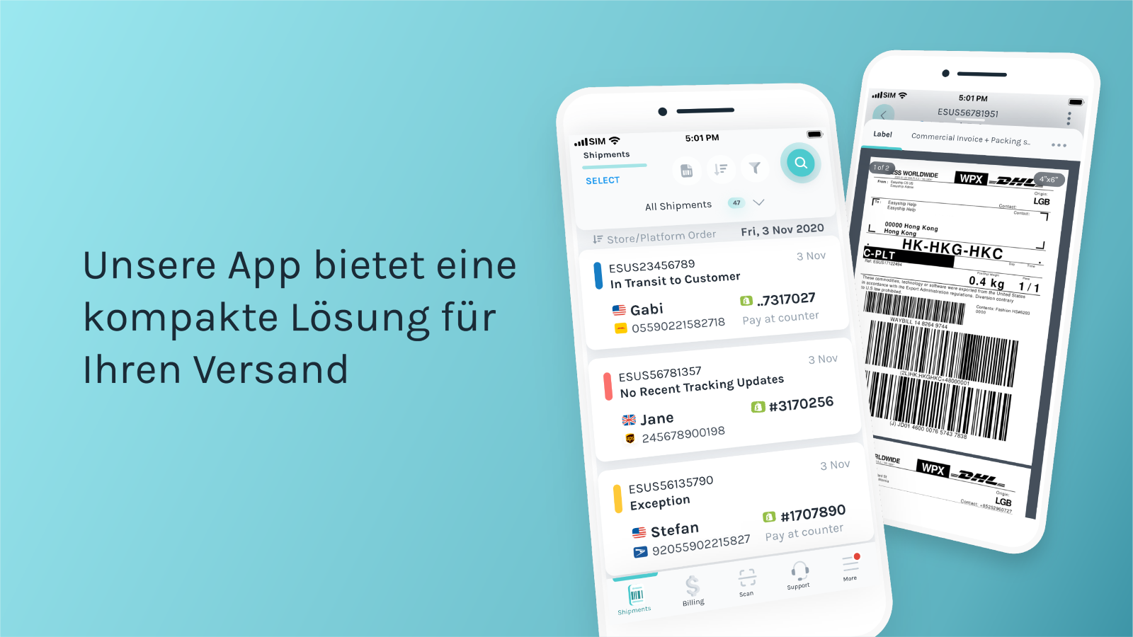 App für Versandverwaltung, Tarifvergleich & Etikettengenerierung