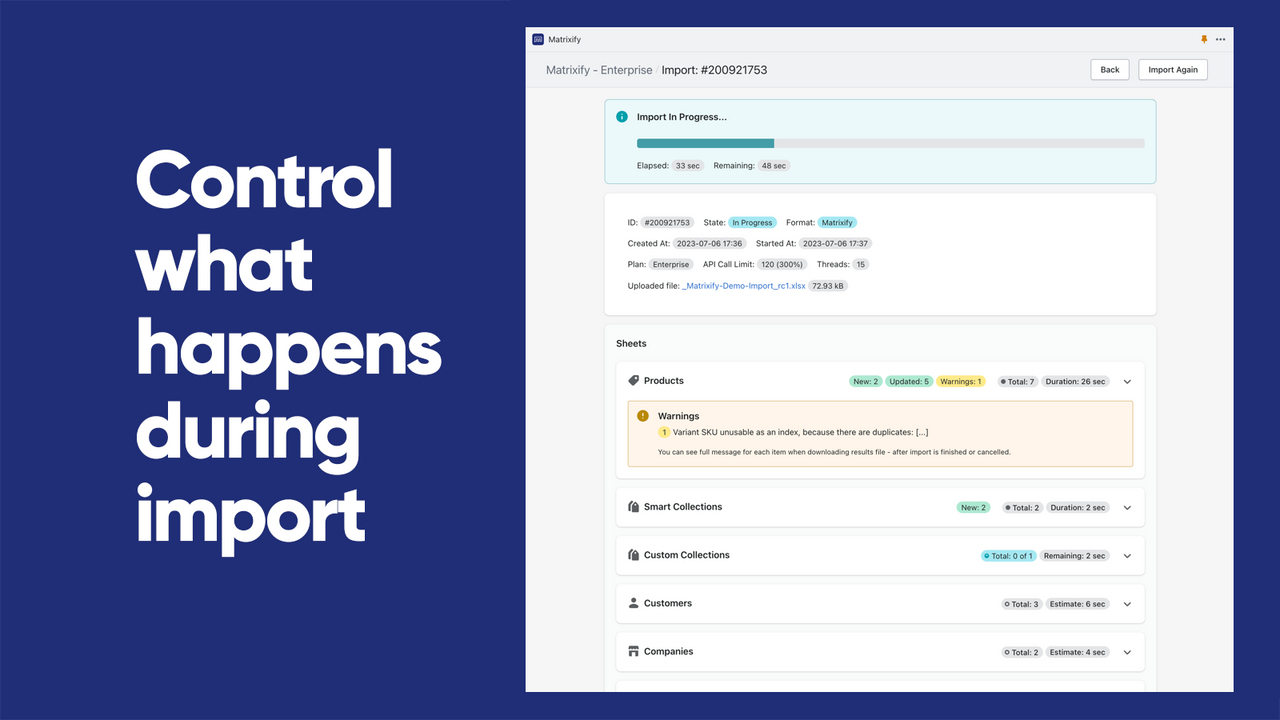 Control what happens during import | Matrixify (Excelify)