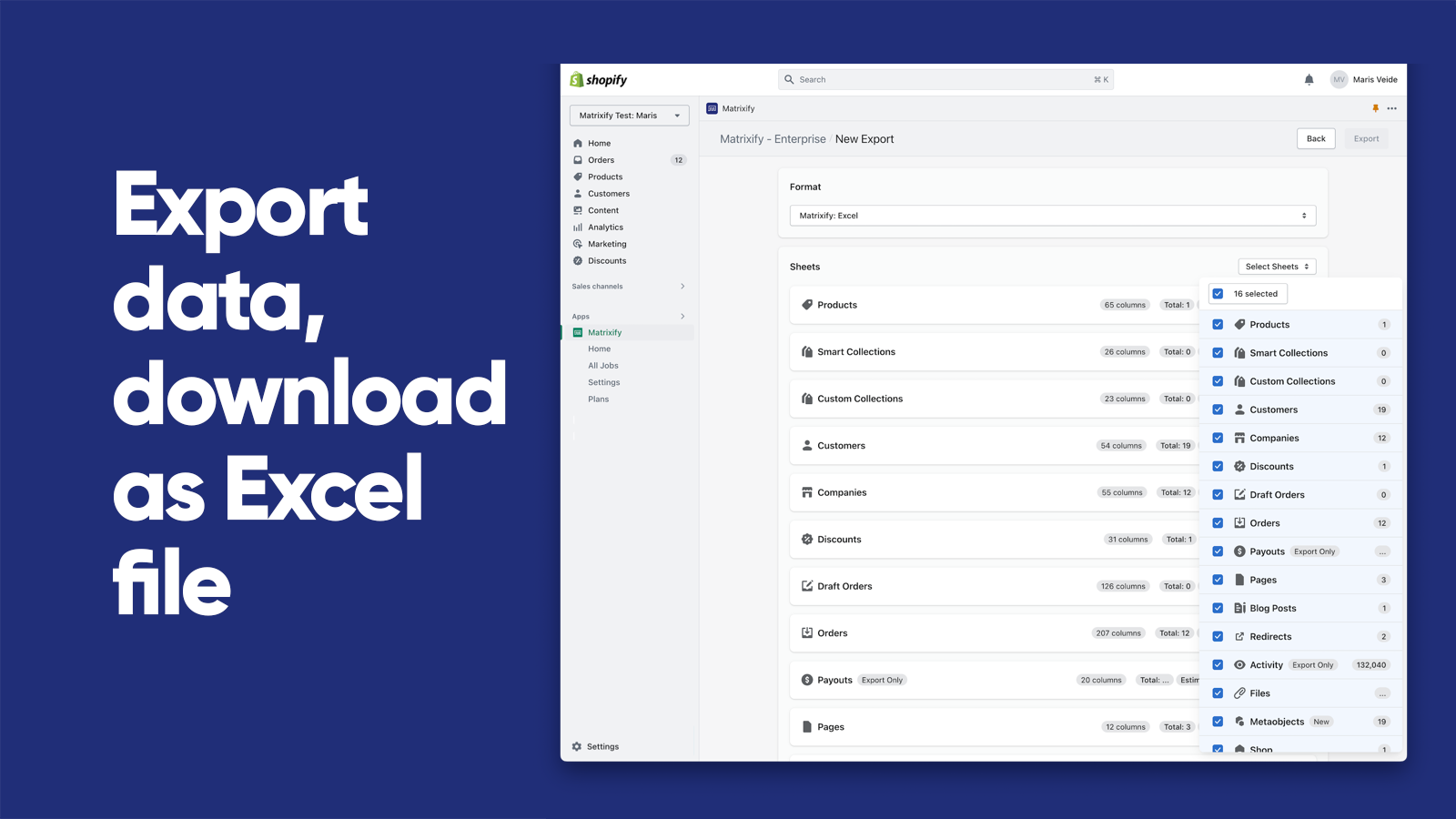 Export items and download as Excel file | Matrixify (Excelify)