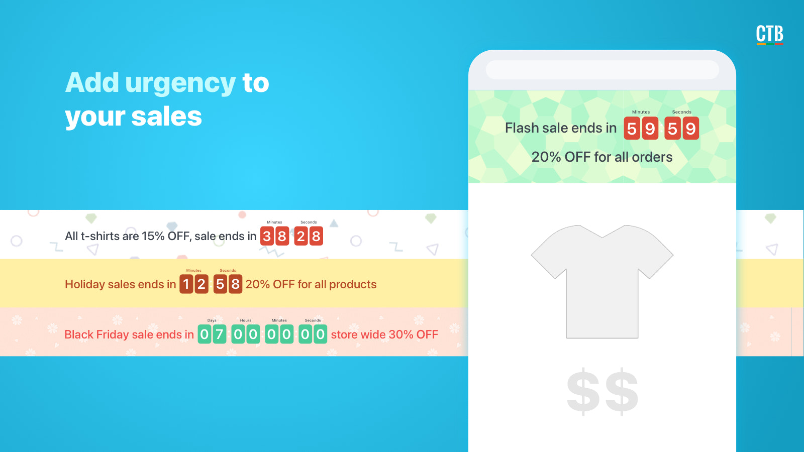 Shopify App, Countdown Timer Bar by Hextom, flash sales, urgency